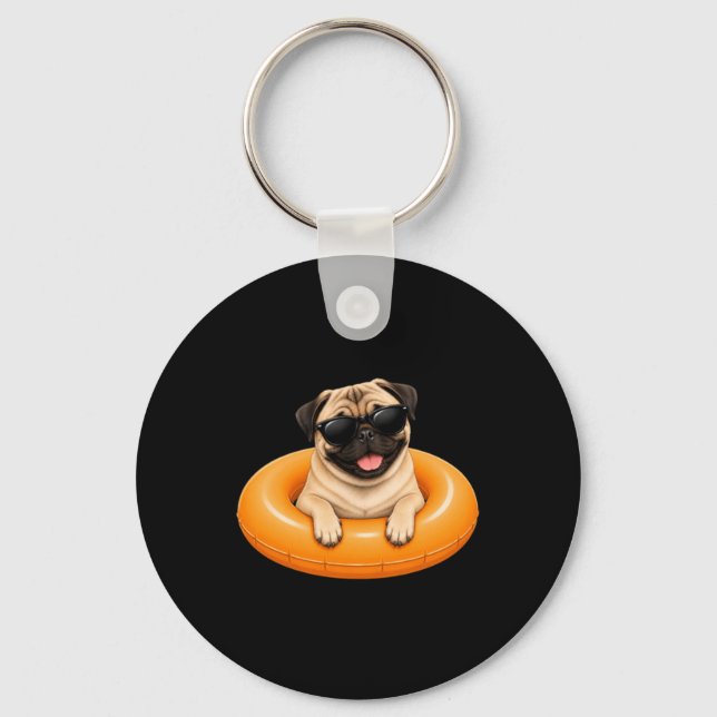 Pug Summer Shirt Cute Dog Pool Float Key Ring (Front)