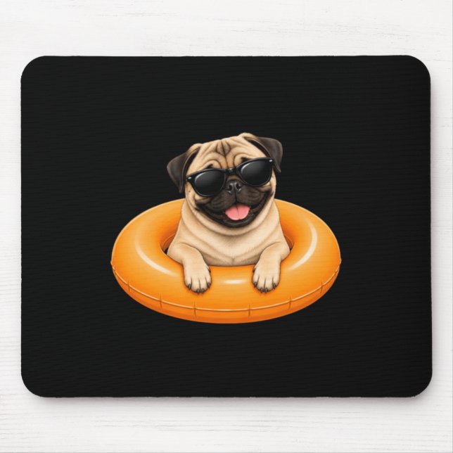 Pug Summer Shirt Cute Dog Pool Float Mouse Mat (Front)