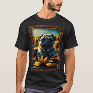 Pug Sunflower Painting Adorable Dog T-Shirt