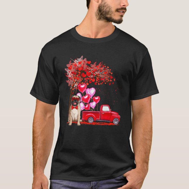 Pug Sunglasses Hearts Tree Pickup Truck Dog  Coupl T-Shirt (Front)