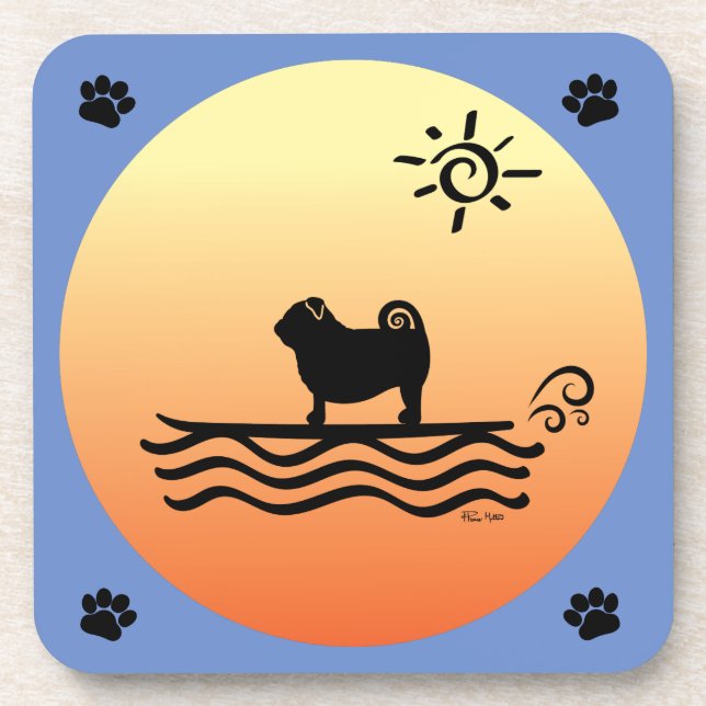 Pug Surf Beverage Coaster (Front)
