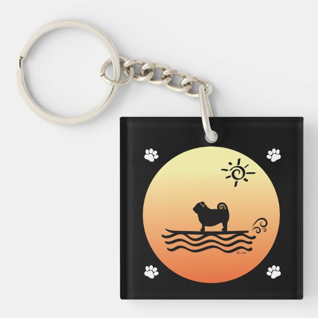 Pug Surf Keychain (Front)