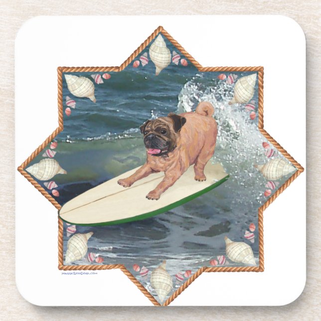Pug Surfer Dude Coaster (Front)