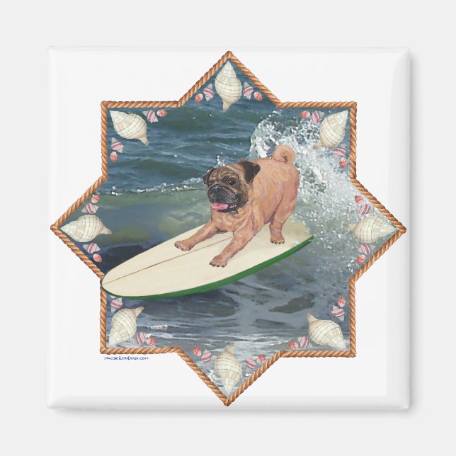 Pug Surfer Dude Magnet (Front)