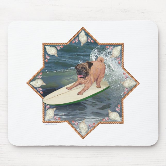Pug Surfer Dude Mouse Mat (Front)