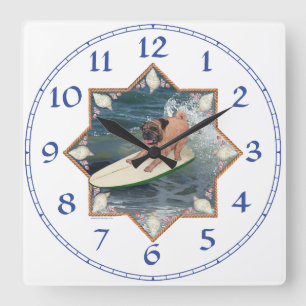 Pug Surfer Dude Square Wall Clock