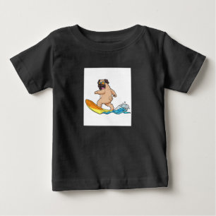 Pug Surfing Surfboard Pug Wearing Glasses Baby T-Shirt