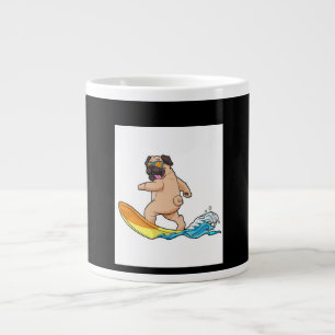 Pug Surfing Surfboard Pug Wearing Glasses Large Coffee Mug
