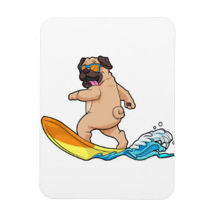 Pug Surfing Surfboard Pug Wearing Glasses Magnet