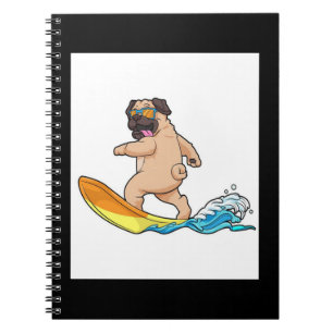 Pug Surfing Surfboard Pug Wearing Glasses Notebook