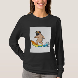 Pug Surfing Surfboard Pug Wearing Glasses T-Shirt