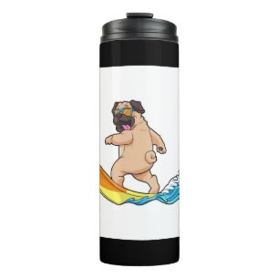 Pug Surfing Surfboard Pug Wearing Glasses Thermal Tumbler