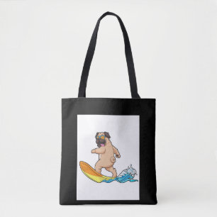 Pug Surfing Surfboard Pug Wearing Glasses Tote Bag