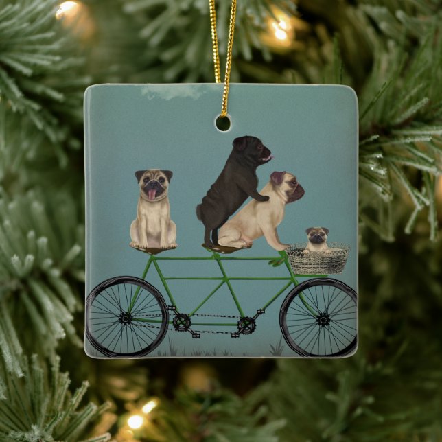 Pug Tandem Ceramic Ornament (Tree)