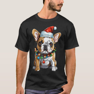 Pug Tangled in Christmas Lights With Christmas San T-Shirt