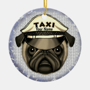 Pug Taxi  Ceramic Tree Decoration