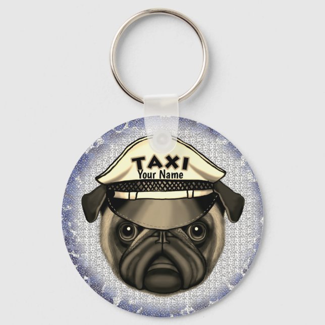 Pug Taxi  Keychain (Front)
