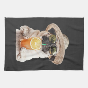 Pug tea towel