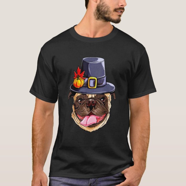 Pug Thanksgiving Pug Dog Hat Autumn Thanksgiving P T-Shirt (Front)