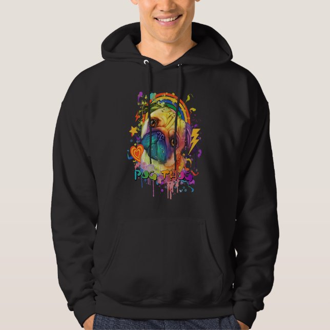 Pug Thug Dutch Bulldog Animal Pun Pug Owner Animal Hoodie (Front)