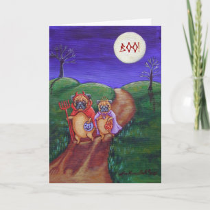 Pug Trick or Treat Greetings Card