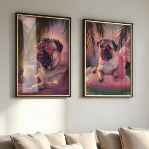 Pug Tropical Summer Vibes Pet Portrait 