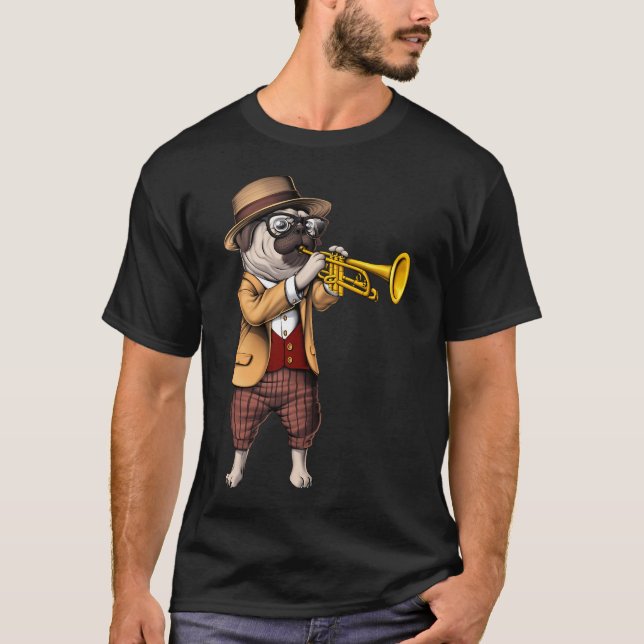 Pug Trumpet Player T-Shirt (Front)