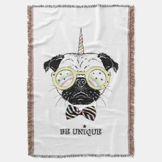 Pug Unicorn | Be Unique Throw Blanket (Front Vertical)