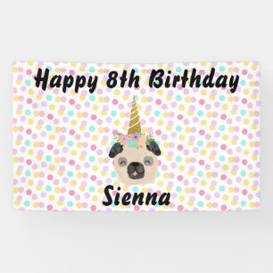 Pug Unicorn Little Girl Birthday Party Banner