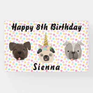 Pug Unicorn Little Girl Birthday Party Banner