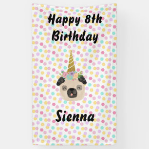 Pug Unicorn Little Girl Birthday Party Banner