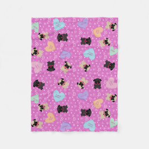 Pug Valentine Candy Hearts Fleece Blanket