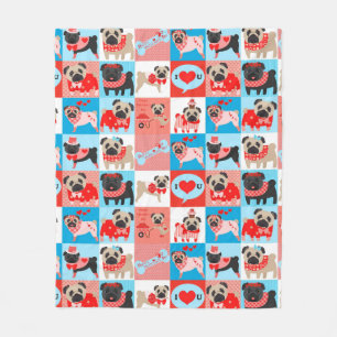 Pug Valentine Quilt Fleece Blanket