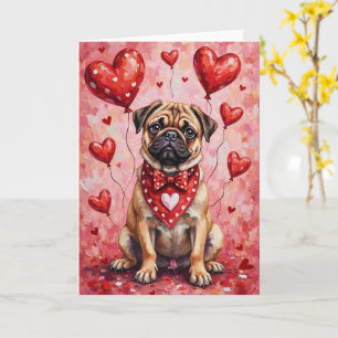 Pug Valentine’s Day Dog with Hearts Red Card