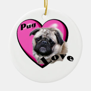 Pug Valentines Day Ceramic Tree Decoration