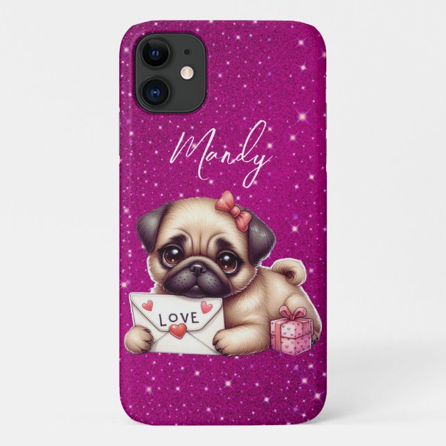 Pug Valentine's Day Personalised Pug Puppy Love Case-Mate iPhone Case (Back)