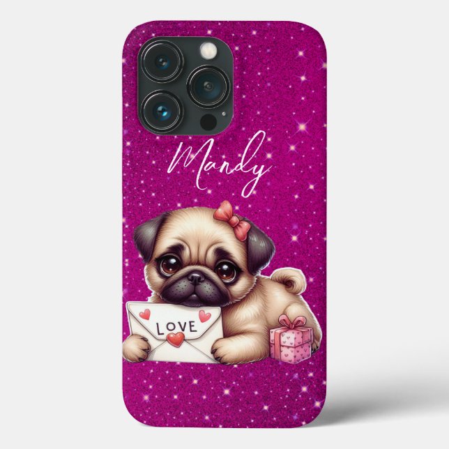 Pug Valentine's Day Personalised Pug Puppy Love Case-Mate iPhone Case (Back)