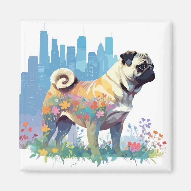 Pug Vector Art Animal In The Majestic Nature Wild Magnet (Front)