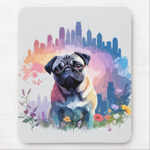 Pug Vector Art Animal In The Majestic Nature Wild Mouse Mat