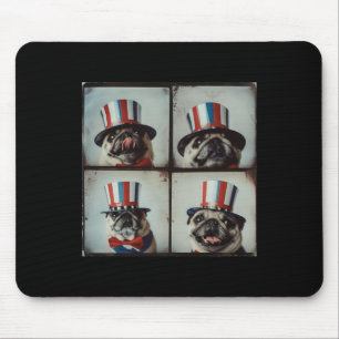 Pug Vintage Photo Machine Style, Independence Day Mouse Mat