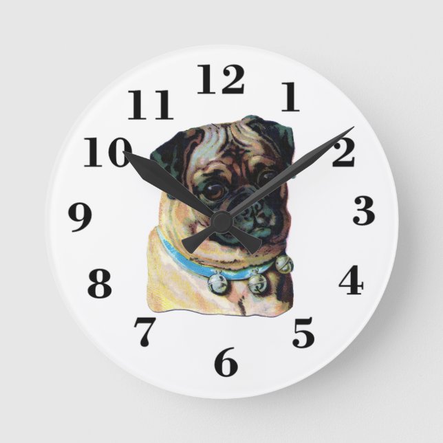 pug vintage portrait clock (Front)