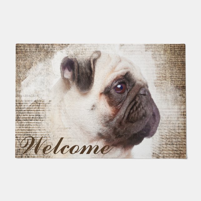 Pug Vintage Portrait Doormat (Front)