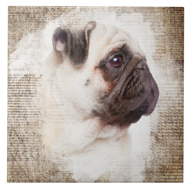Pug Vintage Portrait Tile (Front)