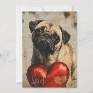 Pug vintage valentines day holiday card
