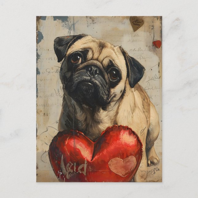 Pug vintage valentines day  postcard (Front)