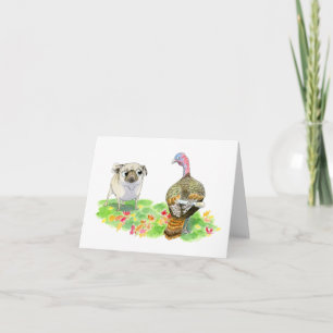 Pug vs Turkey funny Thanksgiving card