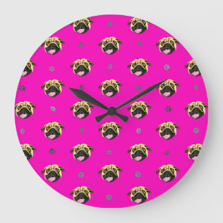 Pug Wall Clock Shocking Pink