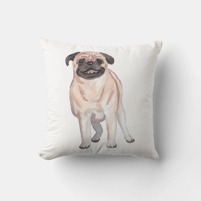 Pug Water Colour Art Painting Cushion (Front)