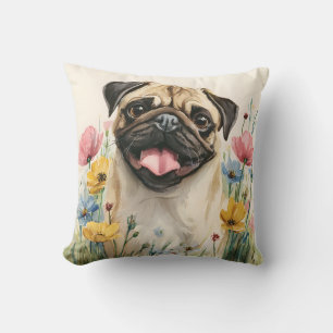 Pug Watercolor Pillow