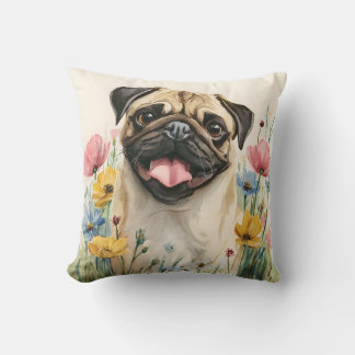 Pug Watercolor Pillow